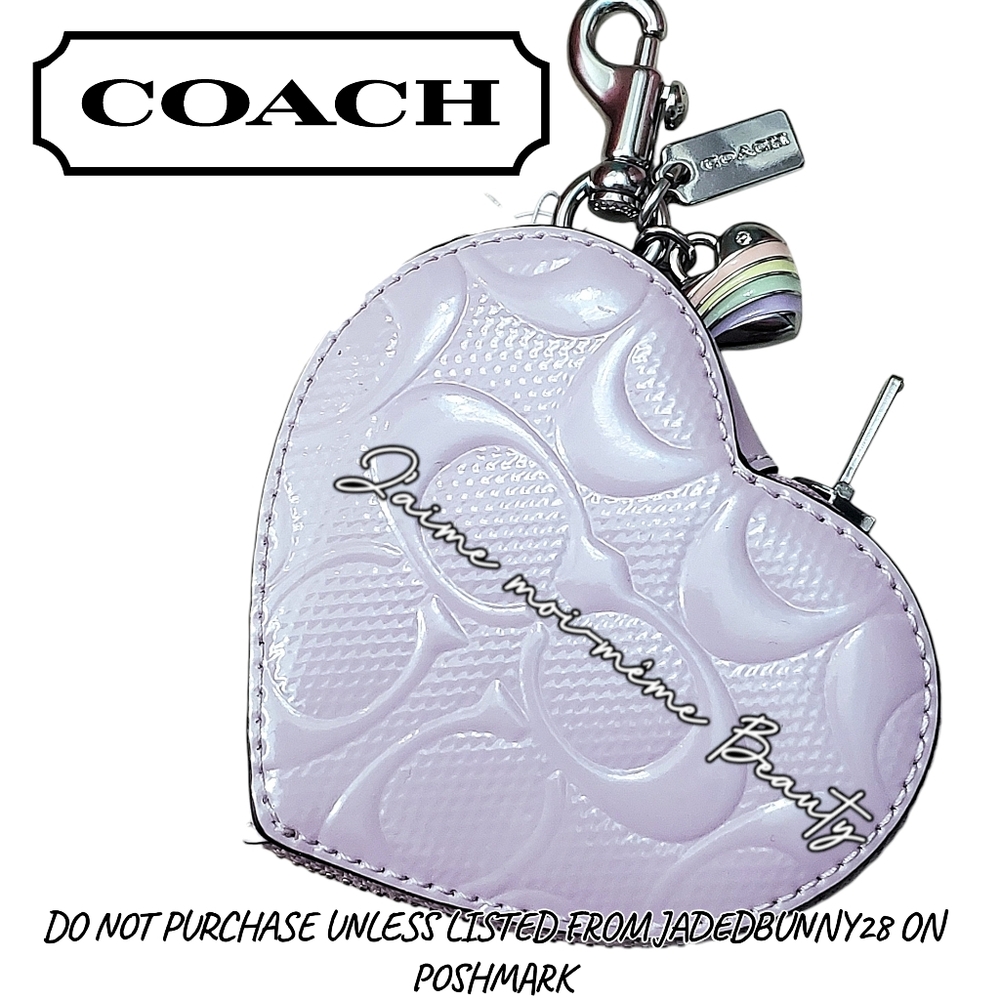 Coach Lavender Purple Quiled C Heart Coin Purse Pastel Rainbow Charm Silver Hard